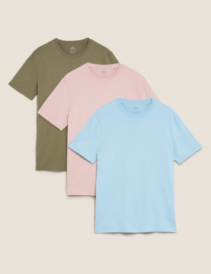 

Mens M&S Collection 3er-Pack T-Shirts aus reiner Baumwolle mit Rundhalsausschnitt - Multi, Multi