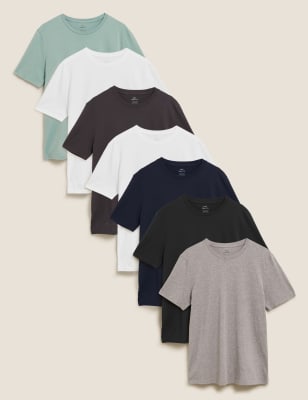  Lot de 7 t-shirts 100 % coton à col rond - Blue Mix