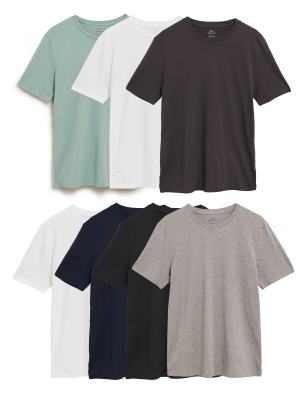 

M&S Collection Pack de 7 camisetas 100% algodón con escote cerradoMens - Blue Mix, Blue Mix