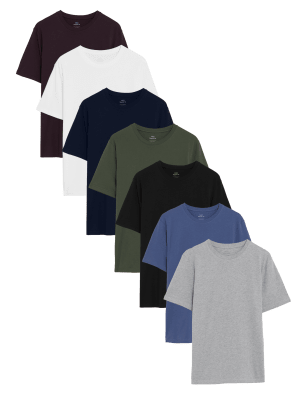 

Mens M&S Collection 7 Pack Pure Cotton Crew Neck T-Shirts - Raisin, Raisin