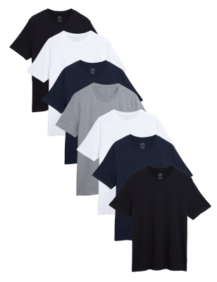 

M&S Collection Pack de 7 camisetas 100% algodón con escote cerradoMens - White Mix, White Mix