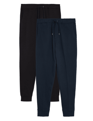 

M&S Collection Pack de 2 pantalones deportivos 100% algodón con puñosMens - Navy Mix, Navy Mix