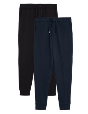 M&S Mens 2 Pack Cuffed Pure Cotton Joggers