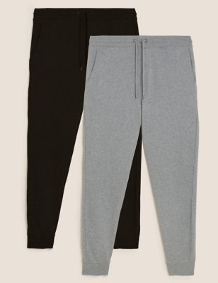 

Mens M&S Collection 2 Pack Cuffed Pure Cotton Joggers - Grey Mix, Grey Mix