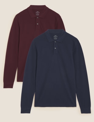 

Mens M&S Collection 2er-Pack Langarm-Poloshirts aus reiner Baumwolle - Navy Mix, Navy Mix