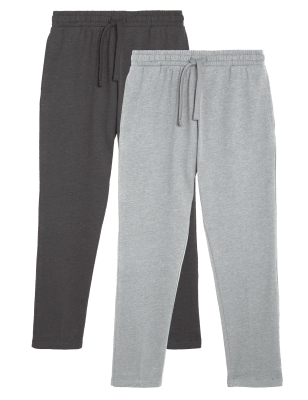 

Mens M&S Collection 2er-Pack Baumwoll-Jogginghosen mit geradem Bein - Grey Mix, Grey Mix