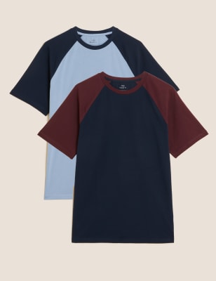 

Mens M&S Collection 2 Pack Pure Cotton Raglan T-Shirts - Light Airforce, Light Airforce