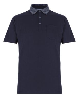 Pure Cotton Geometric Print Collar Tailored Fit Polo Shirt | M&S ...