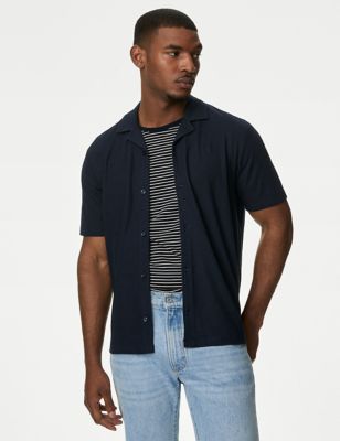 

Mens M&S Collection Pure Cotton Textured Polo Shirt - Dark Navy, Dark Navy