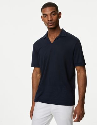 M&S Mens Pure Linen Polo Shirt - MREG - Dark Navy, Dark Navy,Ivory,Slate Blue,Sage Green