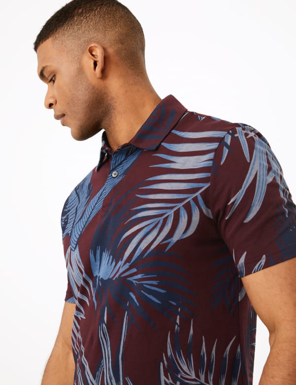 Pure Cotton Palm Print Polo Shirt