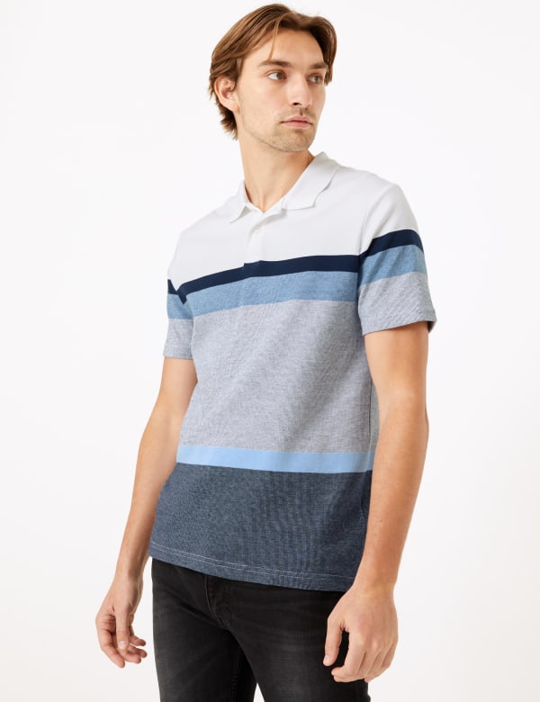 Pure Cotton Striped Knitted Polo Shirt