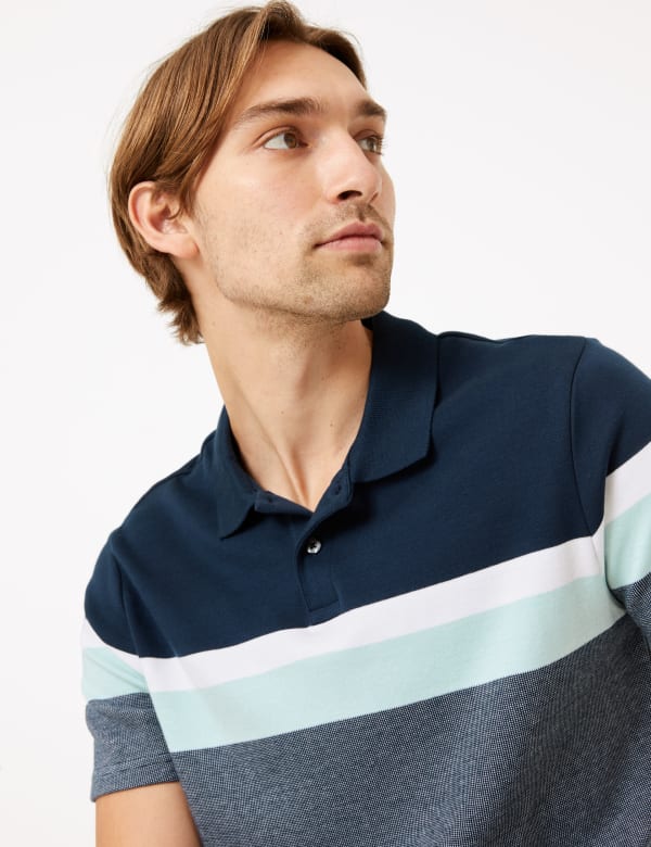 Pure Cotton Striped Knitted Polo Shirt