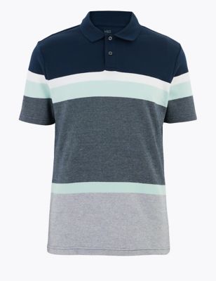 Pure Cotton Striped Knitted Polo Shirt 