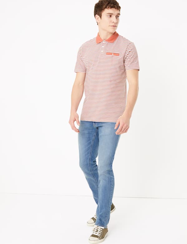 Pure Cotton Slim Fit Striped Polo Shirt