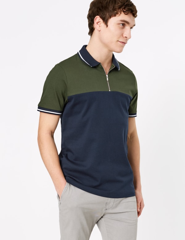 Pure Cotton Half Zip Polo Shirt