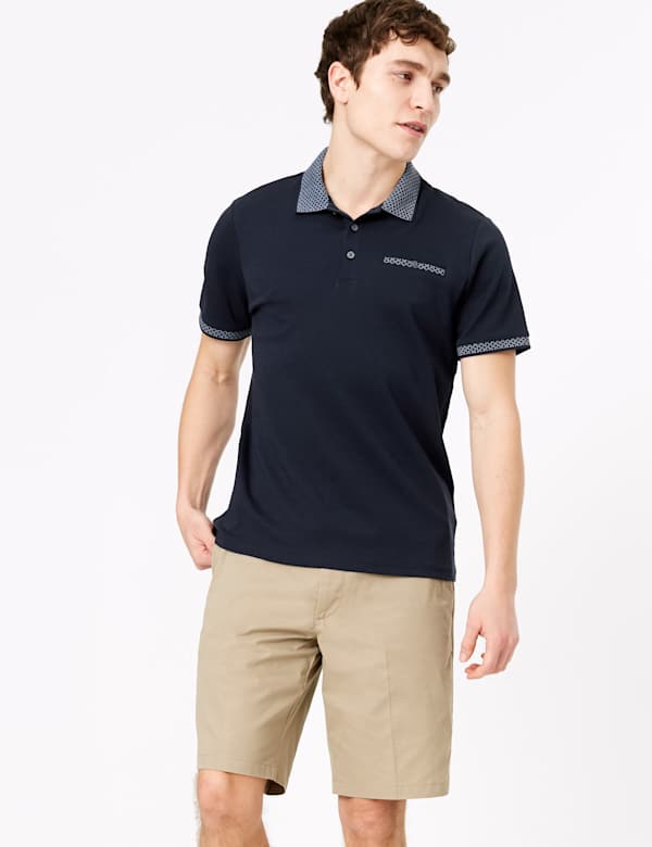 Pure Cotton Geometric Polo Shirt