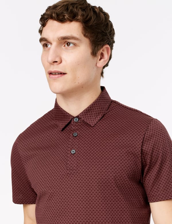 Pure Cotton Geometric Print Polo Shirt
