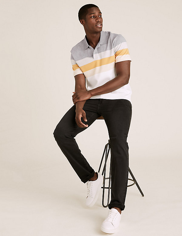 Pure Cotton Striped Polo Shirt - CY
