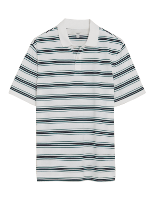 

Mens M&S Collection Gestreiftes Polohemd aus reinem Baumwolljersey - Ivory, Ivory