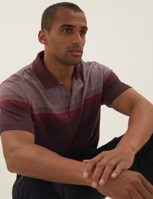 

Mens M&S Collection Pure Cotton Double Knit Striped Polo Shirt - Dark Burgundy, Dark Burgundy