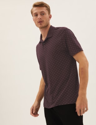 

Mens M&S Collection Pure Cotton Geo Print Polo Shirt - Dark Burgundy, Dark Burgundy