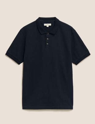 

Mens M&S Collection Cotton Rich Textured Polo Shirt - Dark Navy, Dark Navy