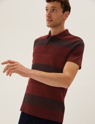 

Mens M&S Collection Pure Cotton Striped Double Knit Polo Shirt - Burnt Orange, Burnt Orange