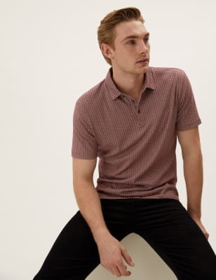 

Mens M&S Collection Pure Cotton Geometric Print Polo Shirt - Dark Burgundy, Dark Burgundy