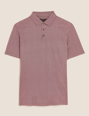 M&S Mens Pure Cotton Geometric Print Polo Shirt