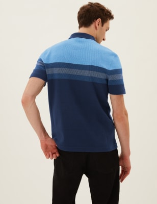 

Mens M&S Collection Pure Cotton Striped Polo Shirt - Dark Navy, Dark Navy