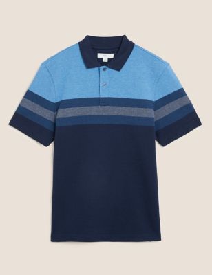 M&S Mens Pure Cotton Striped Polo Shirt