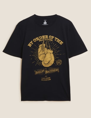 

Mens M&S Collection T-Shirt aus reiner Baumwolle mit Peaky Blinders™-Zeichnung - Black, Black