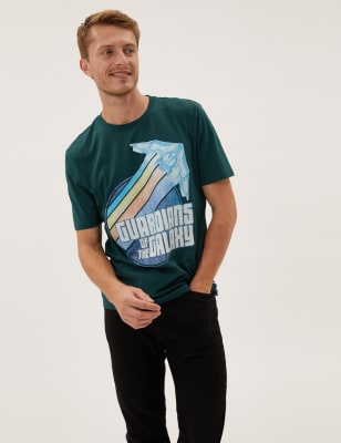 

M&S Collection Camiseta 100% algodón de Guardianes de la GalaxiaMens - Forest Green, Forest Green
