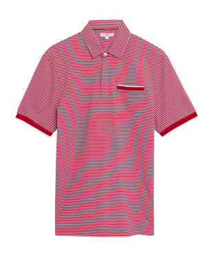 

Mens M&S Collection Gestreiftes Poloshirt aus reiner Baumwolle - Red, Red