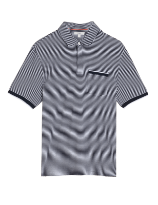 

Mens M&S Collection Pure Cotton Striped Polo Shirt - Dark Navy, Dark Navy