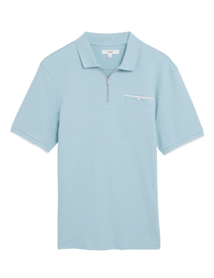 

Mens M&S Collection Premium Cotton Half Zip Polo Shirt - Light Blue, Light Blue