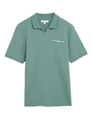 

Mens M&S Collection Premium Cotton Half Zip Polo Shirt - Medium Green, Medium Green