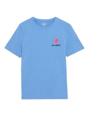 Mens M&S Collection Pure Cotton Mr. Men™ T-Shirt - Blue