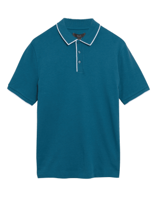 

Mens M&S Collection Kontrastiertes Poloshirt aus reiner Baumwolle - Dark Turquoise, Dark Turquoise