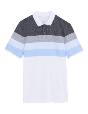 

Mens M&S Collection Gestreiftes Strick-Polohemd aus reiner Baumwolle - White Mix, White Mix