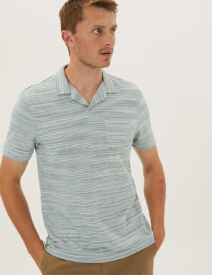 

Mens M&S Collection Cotton Rich Textured Revere Polo Shirt - Blue Mix, Blue Mix