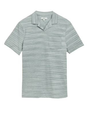 

Mens M&S Collection Cotton Rich Textured Revere Polo Shirt - Light Green Mix, Light Green Mix