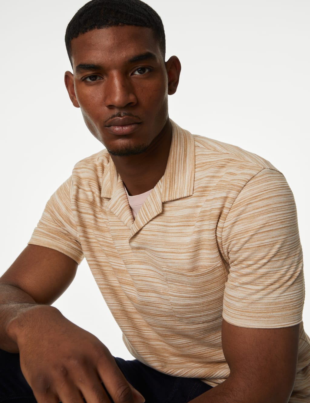 Cotton Rich Textured Revere Polo Shirt