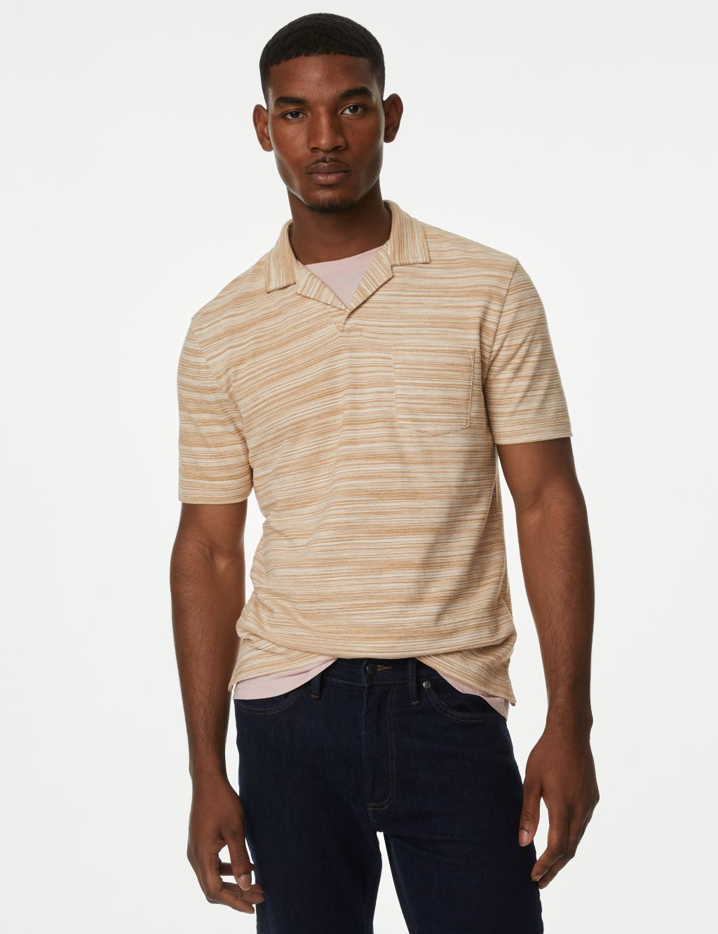 Cotton Rich Textured Revere Polo Shirt image 2