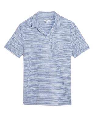 

Mens M&S Collection Cotton Rich Textured Revere Polo Shirt - Indigo Mix, Indigo Mix