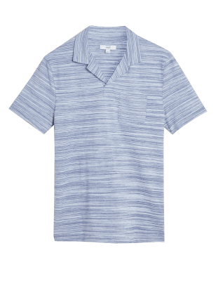 

Mens M&S Collection Poloshirt mit hohem Baumwollanteil, Strukturmuster und Reverskragen - Indigo Mix, Indigo Mix