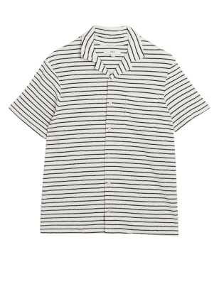 

Mens M&S Collection Pure Cotton Striped Towelling Polo Shirt - White Mix, White Mix