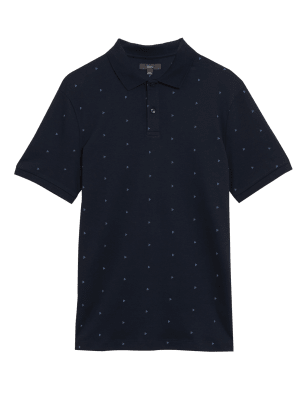 

Mens M&S Collection Pure Cotton Geometric Polo Shirt - Dark Navy, Dark Navy
