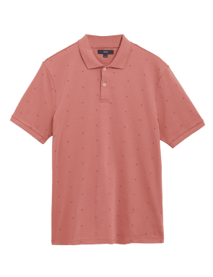 

Mens M&S Collection Pure Cotton Geometric Polo Shirt - Burnt Sienna, Burnt Sienna